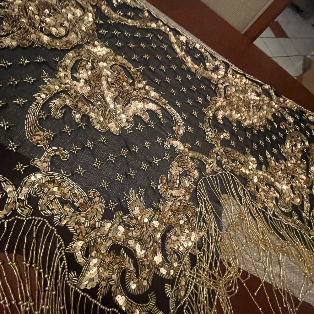 Elegant Gold and Black Embellished Shawl